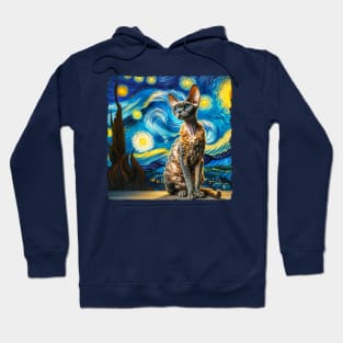 Devon Rex Starry Night Inspired - Artistic Cat Hoodie